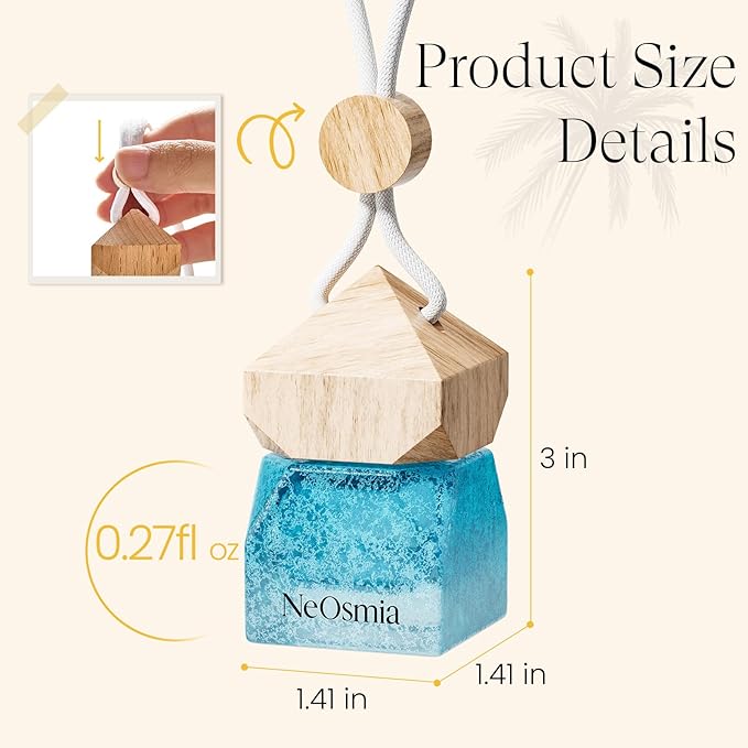 Car Diffuser Hanging- Crackle Glass Air Freshener& Natural Cork, 6 Scents Essential Oil Car Air Freshener, Long Lasting Aesthetic Car Decor Hanging Accessorie (Oceanic Breeze)