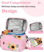 Insulated Lunch Bag for Men & Women, 9L Leakproof Lunch Box Soft Cooler Tote with 5 Pockets, 600D Oxford, EVA Lining, Adjustable Strap for Work, Picnic, Beach&Travel-Corduroy Sunflower Daisy
