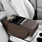 2026 Enhanced Car Center Console Armrest Cushion with USB& Type-C Charging, PU Leather Console Pad with Cup Holders, Storage& Tissue Outlet for Most Vehicles (Flat Version, Coffee)