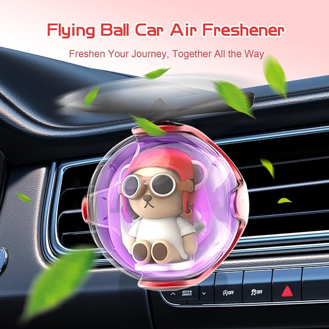 Red Bear Car Air Freshener with 6-Color Auto Light Up & 4 Scented Pads – Light Fragrance, Decorative Auto Accessories,Cute Velentine's Day Small Gift