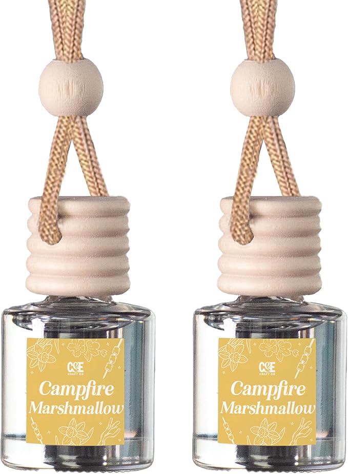 C&E Craft Co Hanging Car Air Freshener Diffuser 2 Pack, Long Lasting Fragrance Oil Car Freshener, Glass Bottle Auto Air Freshener, Made in USA (Campfire Marshmallow)