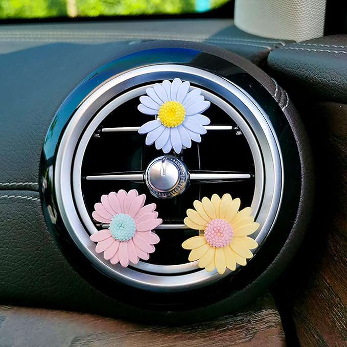 2 Pieces Daisy Flower Air Vent Clip Cute Car Air Freshener Clip Boho Car Air Outlet Decorations Charm Car Inter Decor Accessories for Girls Women