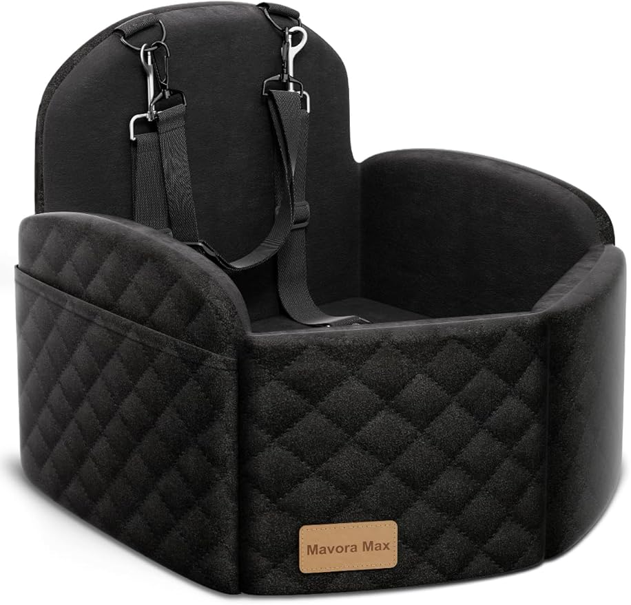 Dog Car Seat for Small/Medium Dogs, Elevated Dog Booster Seat Memory Foam Puppy Car Seat with Washable Cover, Travel Safety Pet Seat for Car with Storage Pockets Up to 35 lbs (Black)