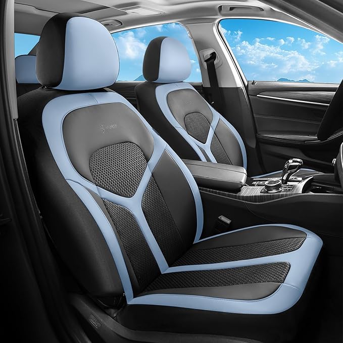 FLORICH Car Seat Covers Full Set, Universal Seat Cover 5 Seats, Automotive Seat Covers with Mesh Leather, Waterproof Car Seat Protector, Breathable Car Seat Cushion for Most Car SUV Truck, Blue