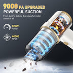 KMM Handheld Car Vacuum Cleaner, 9000PA Vacuum Cleaner & Air Duster, 120W High Power Vacuum Portable Cordless, Hand Held Vacuum Rechargeable with Multi-Nozzles & LED Light for Home, Car, Office