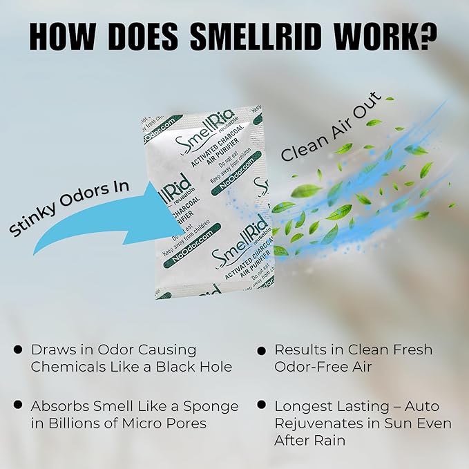 SMELLRID Activated Charcoal Smell Absorbent [30 Pack] - Mini 15g (2.4" x 3.2") Pack Treats 7 Sq. Ft.- Premium Natural Absorber Protects Against Odor, Dampness & Rust