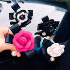 2 Pcs Camellia Air Vent Clips, Cute Flower Car Air Freshener Clip, Glam SUV Outlet Decorations, Leather Rose Vent Diffuser, Charm Car Inter Decor Accessories for Women Girls