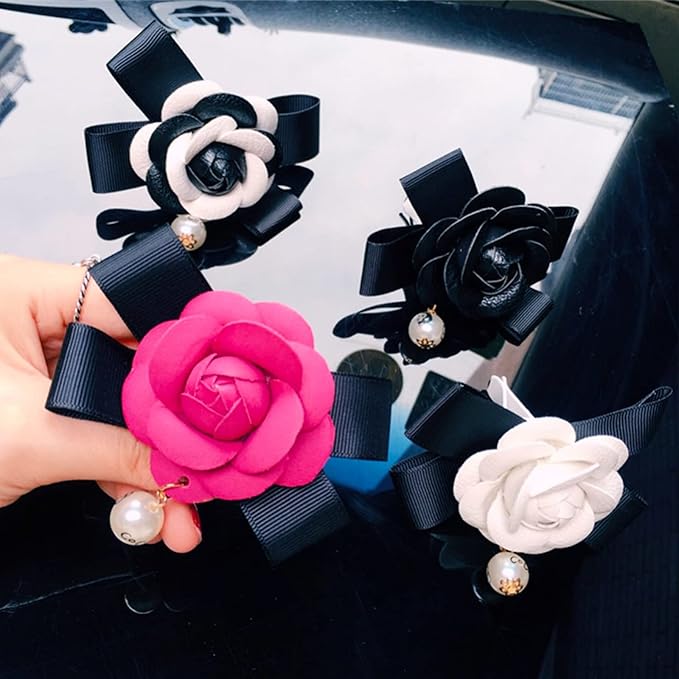 2 Pcs Camellia Air Vent Clips, Cute Flower Car Air Freshener Clip, Glam SUV Outlet Decorations, Leather Rose Vent Diffuser, Charm Car Inter Decor Accessories for Women Girls