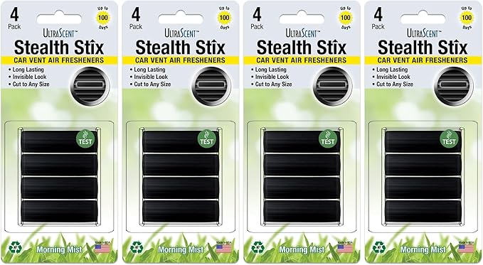 Car Vent Clips Air Freshener Stealth Stix Car Vent Clips that Slip on Vent Blade, 4-Pack/16-Stix (Morning Mist)