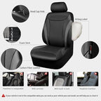 CAR PASS Premium Carbon Fiber Leather Car Seat Covers Full Set and Waterproof Car Floor Mats,Airbag Compatible,Automotive Interior Covers for Sedans,Trucks,Vans,SUV with Car Carpet Mats(Black)
