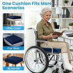 Wheelchair Seat Cushion - Cooling Gel & Memory Foam Office Chair Cushion with Non-Slip Bottom & Washable Cover, Ergonomic Car Seat Pillow for Sciatica, Tailbone, Back Comfort (Navy Blue)