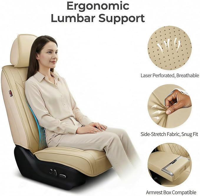 Fit for Sonata Car Seat Covers Compatible with Hyundai Sonata 2004-2026-Waterproof Breathable Leather Automotive Seat Cushions Protector, Airbag Compatible, Full Set 5 Seats(Beige)