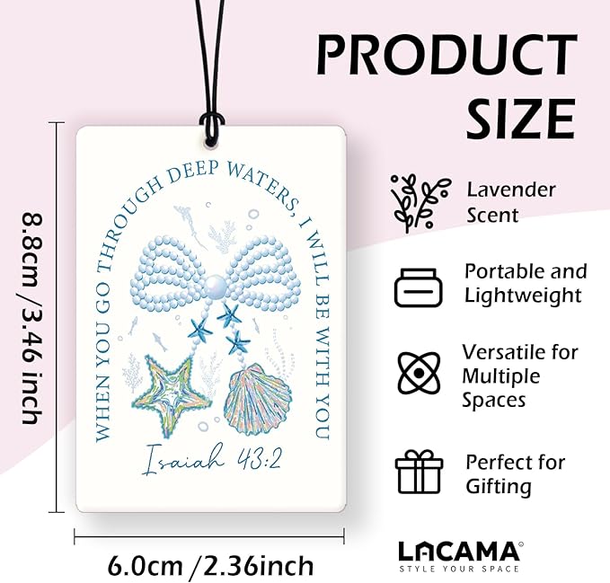 Lacama Blue Beachy Christian Car Air Freshener 3Pcs, Christian Car Accessories for Women,Coastal Bible Verse Cars Scents Air Freshener for Girls Gifts, Beach Car Accessories Interior Mirror Decor
