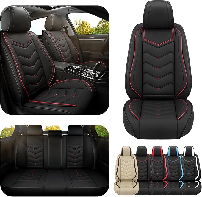 Car Seat Covers for Cadillac CTS 2003-2019, Premium Nappa Leather Car Seat Cover, Stylish Sport Seat Covers， Automobile Seat Cover Sets.(Standard 5 Seats/Black)