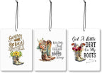 Mancheng-zi Retro Western Car Air Freshener 3Pcs, Floral Cowgirl Boots Inspirational Air Freshener Hanging for Cars Closet Drawer or Books, Western Girly Car Accessories Mirror Decor for Women