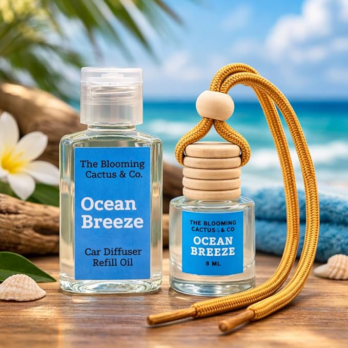 Car Diffuser with Refill included | Car scented on the go | Car Air Freshener Hanging | Long Lasting Fragrance | Phthalate Free Fragrance. (Ocean Breeze)