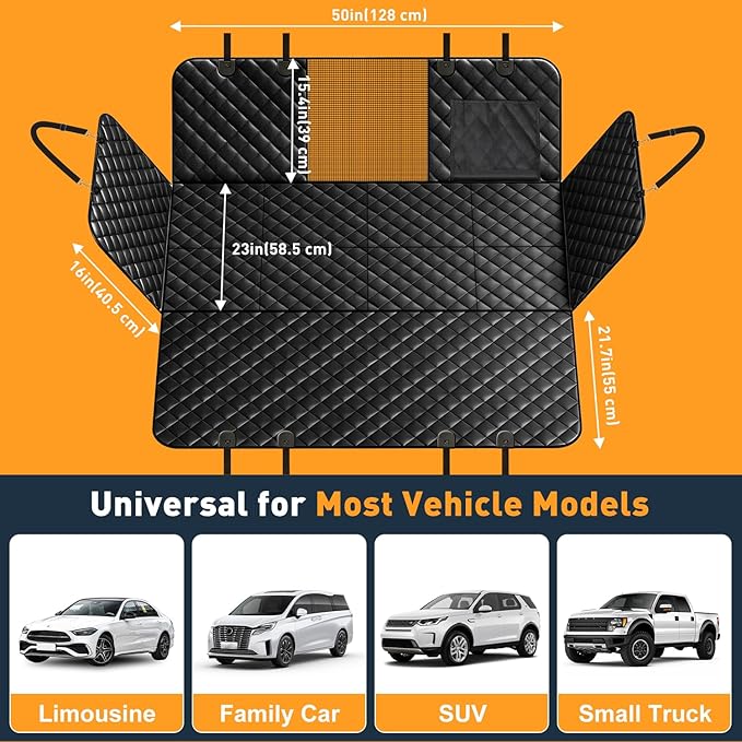 Dog Car Seat Cover for Back Seat, Hard Bottom Back Seat Extender for Dogs, Dog Hammock for Car SUV and Trucks - Waterproof, Anti Scratch，Easy to Clean, Supports 400lbs