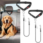 Idepet Dog Seat Belt for Car, 2 Pcs Stainless Steel Chew Proof Dog Seatbelt 3 in 1 Harness for Safety Heavy Duty Pet Seat Belt for Medium & Large Dogs (Black+Black)