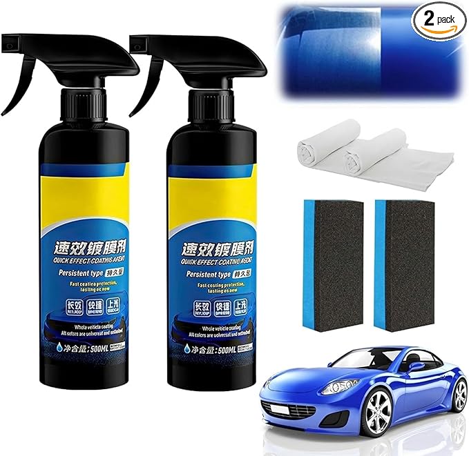 2PCS Car Coating Spray, 17.6 oz Quick Effect Coating Agent, Oil Film Emulsion Glass Cleaner, Polish Spray Waterless Wash Wax, Spray Wax Polish for Car Scratches
