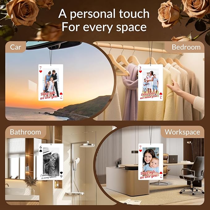 HINFKA Custom Air Fresheners with Picture, Personalized Double Sided Photo Air Freshener, Customized Gifts for Men Women Pet Lovers (Playing card–style design)
