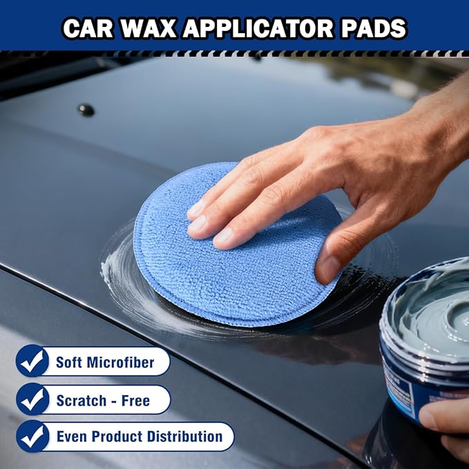AIDEA Car Wax Applicator Pad, Microfiber Applicator Pad for Buffing & Detail Polishing, 6PK Round Foam Pads for Car Cleaning and Fine Polishing, 5 Inch
