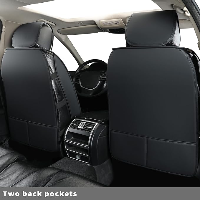 Car Seat Covers Front Pair,Universal Fit for Most Cars,SUV,Sedans and Pick-up Trucks,Automotive Faux Leather Vehicle Cushion Covers(Front Pair,Black/Blue)