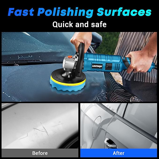 LDHTHOPI Buffer Polisher Kit for Car - 6/7 Inch Rotary 1600w Polisher Buffer Waxer,7 Variable Speed 1000-3500rpm,Detachable Handle Buffing Machine for Car, Boat Sanding, Polishing Waxing, Blue 3
