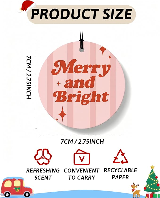 Boho Christmas Car Air Freshener 4 Pcs, Merry and Bright Xmas Santa Claus Hanging Air Freshener for Cars Closet Drawer Books, Retro Christmas Car Accessories Mirror Decor for Women