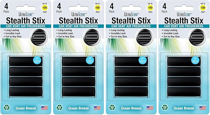 Car Vent Clips Air Freshener Stealth Stix Car Vent Clips that Slip on Vent Blade, 4-Pack/16-Stix (Ocean Breeze)
