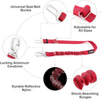 Dog Seat Belt for Car, Adjustable Dog Car Harness Seatbelt for Small Medium Large Dogs, Heavy Duty Travel Safety Restraint with Locking Aluminum Hook & Reflective Nylon Strap, Red