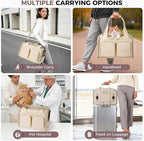 Dog, Cat Carrier for Pets Up to 12 Lbs, Airline Approved Collapsible Soft-Sided Pet Travel Bag with Locking Zippers, Breathable Mesh and 4 Large Pockets, Removable Fleece Pad (Beige)