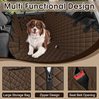 Waterproof Dog Car Seat Cover for Back Seat - Durable, Scratch Proof Pet Hammock with Nonslip Design & Storage Pockets, Fits Cars, SUVs, Trucks - L, Coffee/Black