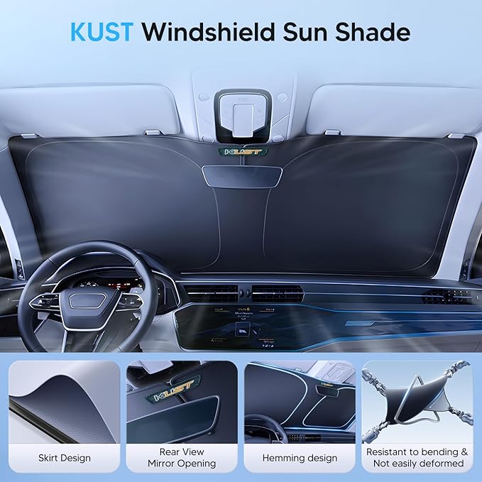 KUST Windshield Sun Shade for 2020-2024 2025 2026 Polestar 2 Accessories Custom Fit Sunshade Sun Visor Protector Foldable Blocks UV Rays Keep Your Car Cooler