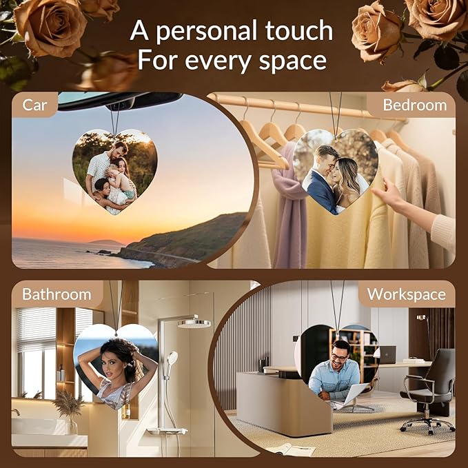 HINFKA Custom Air Fresheners with Picture, Personalized Double Sided Photo Air Freshener, Customized Gifts for Men Women Pet Lovers (Heart)