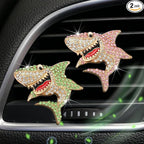 Generic 2 PCS Bling Rhinestone Sharks Car Air Vent Clips Cute Marine Animals Car Air Freshener Clip Air Conditioning Outlet Clip Funny Car Interior Decoration Accessories for Women Men (Pink Green)