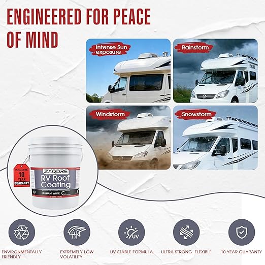 RV Roof Sealant - Professional Flexible Waterproof RV Roof Coating Solar Reflective White Paint for Rubber EPDM TPO Fiberglass Aluminum Camper, Trailer, RV Repair (5 Gallon)