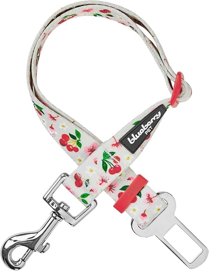 Blueberry Pet 8 Patterns Cherry Garden Grey Adjustable Dog Seat Belt Tether for Dogs Cats, Durable Safety Car Vehicle Seatbelts Leads Use with Harness