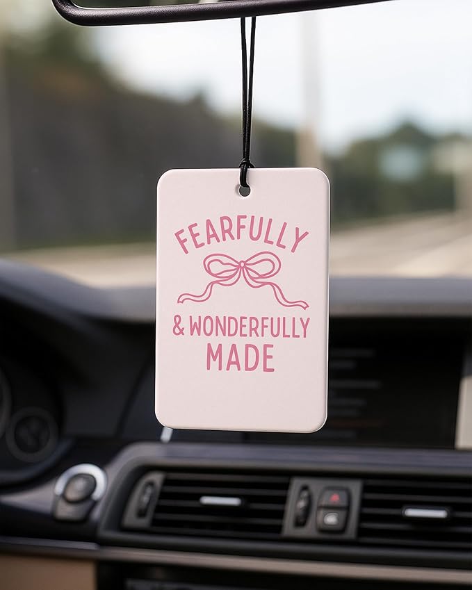 Pink Christian Car Air Freshener 4 Pcs Coconut Scented, Preppy Religious Bible Verse Car Accessories Mirror Decor for Women, Girly Christian Hanging Air Freshener for Cars Closet Drawer Books