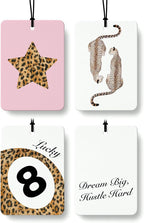 Trendy Leopard Car Air Freshener 4 Pcs, Preppy Pink Cheetah Print Star Lucky 8 Ball Hanging Air Freshener for Cars Closet Drawer Books, Cute Girly Car Accessories Mirror Decor for Women