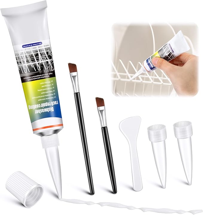 1.7oz Dishwasher Rack Repair Coating, White Dishwasher Vinyl Rack Rust Touch Up Paint Kit, Insulation and Waterproof, High and Low Temperature Resistant