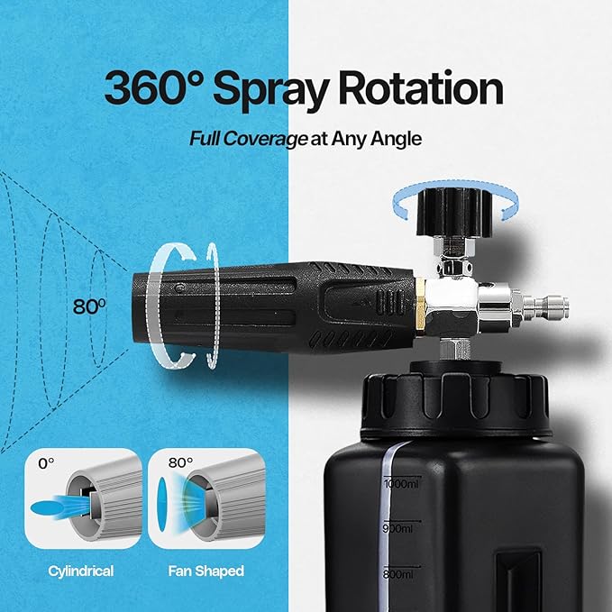 Foam Cannon for Pressure Washer Wide Mouth | High Performance 1/4'' Quick Connector Adjustable Thick Snow Foam Lance | 1.1mm Orifice Pressure Washer Soap Attachment Foamer Car Detailing Soap Cannon 1L