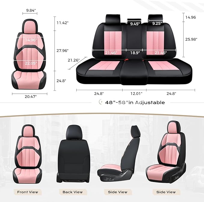 Coverado Car Seat Cover, Cover for Cars Full Seat, Premium Leather, Universal Fit Waterproof Seat Protectors, Car Seat Cushion Non-Slip for Most Cars-Blackpink