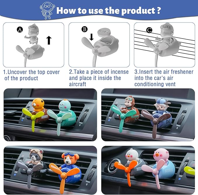 Pilot Car Air Freshener, Cute Rabbit Car Vent Clip Air Freshener with 4 Fragrant Tablets Automotive Air Outlet Fan Diffuser, Automotive Interiors Vent Decoration (Pilot Rabbit)