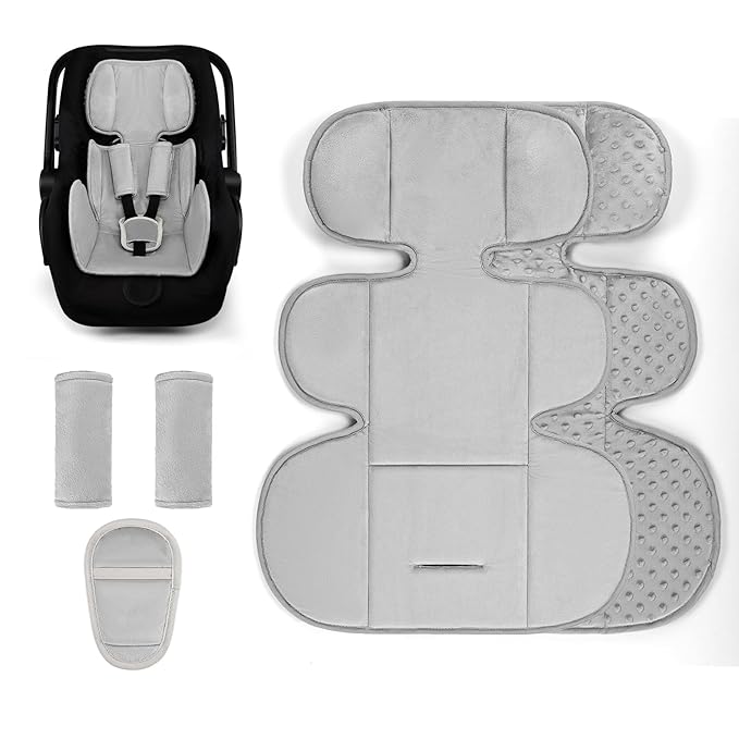 Infant Car Seat Insert Head and Body Support Thickened, GFU 3-in-1Reversible Newborn Insert for Carseat with Strap Pads, Soft Stroller Cushion Pillow Insert for Boys and Girls, Grey