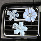 Bling Daisy 3-Pcs Crystal Flower Air Vent Clips - Rhinestone Cute Car Air Freshener Clips & Decor
