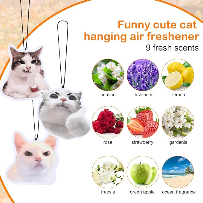 18 Pack Car Hanging Freshener Cat, Car Accessories Funny Cute Cat for Women and Men Hanging Air Freshener Interior Room Decorations Pendant Supplies