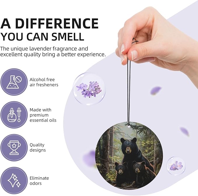 Car Air Fresheners Cards - Set of 4 Pieces with Stylish Black bear family Print - Long-Lasting Fragrance for Your Vehicle
