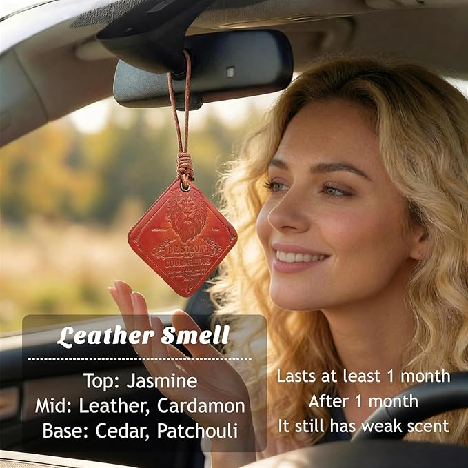 Leather Scented Car Air Freshener Encouragement Gifts for Men Lion Be Strong and Courageous Bible Verse Gifts for Men Cool Air Freshener for Cars Leather