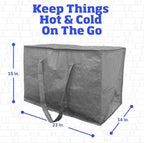 DURASACK XXXL Insulated Food Delivery Bag – 23”x14”x15” Reusable Catering Tote for Hot & Cold Food – Water-Resistant Thermal Carrier for Meal Transport, Grocery Runs, and Events, Gray, Pack of 3