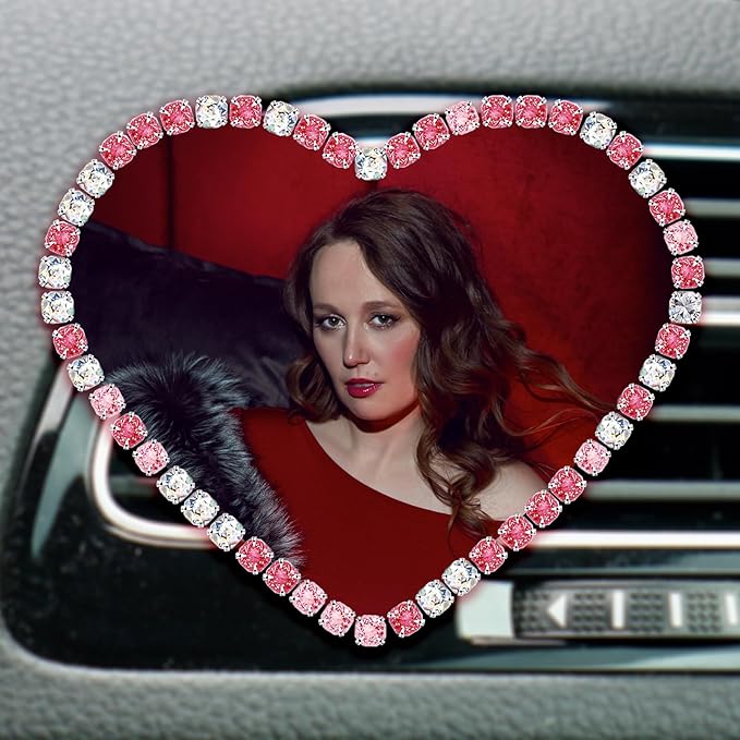 Personalized Car Air Freshener with Photo – Custom Rhinestone Vent Clip & Heart-Shaped Acrylic Picture Frame for Car Interior Decoration Accessories (Mixed Pink, One Size)